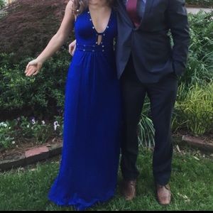 BCBG Royal Blue Deep V Formal Dress